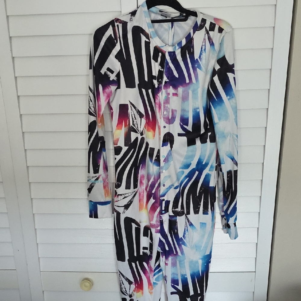 VOLCOM Abstract Black & Multicolor Graphic Jumpsuit